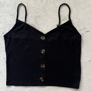 🎁 2/$8 Heart & Hips Black Ribbed Crop Top with Faux Button Front